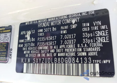 2013 Hyundai Santa Fe Sport from USA, damaged, VIN 5XYZUDLB8DG084133